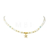 Ocean Brass Pave Blue Cubic Zirconia Sea Animals Pendant Natural Shell and Glass Seed Beaded Necklaces for Women NJEW-JN06345-01-3