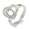 Heart with Letter Rack Plating Brass Micro Pave Cubic Zirconia Adjustable Rings for Women RJEW-I105-06P-O-1