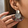 Flat Round with Fan Bohemian Style Iron Tassel Stud Earrings FS-WGA1D99-06-2