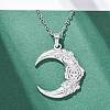 Moon with Flower 304 Stainless Steel Pendant Necklaces NJEW-H059-11P-3