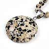 Natural Dalmatian Jasper 4.5mm Round Beaded Flower Pendant Necklaces NJEW-T016-04H-5