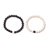 2Pcs 2 Colors Dyed Synthetic Turquoise Beaded Stretch Bracelets for Women Men BJEW-JB11551-4