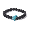 Natural Lava Rock & Synthetic Turquoise Dolphin Beaded Stretch Bracelets BJEW-JB09826-01-1