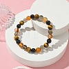 Synthetic Smoky Quartz & Natural Tourmaline & Carnelian & Tiger Eye Round Beaded Stretch Bracelets BJEW-JB10910-04-2