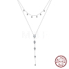 925 Sterling Silver Pave 5A Clear Cubic Zirconia Teardrop Pendant Y Necklaces SE-CBA9BBC-15P-1