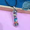 Zinc Alloy with Glass Hexagonal Bottle with Inner Dyed Natural Shell Chips Pendant Black PU Leather Cord Necklaces ZW0534-5-1
