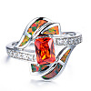 Brass Micro Pave Cubic Zirconia and Opal Finger Rings FS-WG9EA6B-08-2