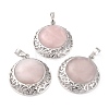 Natural Rose Quartz Pendants with Hollow Platinum Brass Findings G-P448-A16-P-1