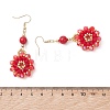 Flower Glass Seed Beads & Synthetic Turquoise Dangle Earrings EJEW-MZ00697-02-4