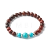 Natural Map Jasper & Natural Wood & Synthetic Turquoise(Dyed) Stretch Bracelets Set for Girl Women BJEW-JB06893-2