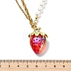 Acrylic Strawberry Pendant 304 Stainless Steel Mixed Chain Necklaces with Shell Pearl Beads NJEW-JN06114-02-4
