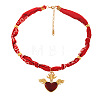 Brass Dark Red Enamel Pendant Printed Cloth Cord Necklaces for Women FS-WGEB349-04-1