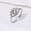 304 Stainless Steel Rhinestone Cuff Open Rings for Women WG9FC7C-01-1