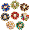 8Pcs 8 Colors Flower Brass & Glass Rhinestone Cufflinks FIND-CY0002-39-7