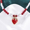 Strawberry Brass Micro Pave Clear Cubic Zirconia Red Enamel Pendant Necklaces for Women NJEW-G162-04G-2