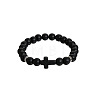 Natural Black Agate & Black Stone Cross Beaded Stretch Bracelets AL9928-1-1