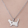 201 Stainless Steel Cat with Heart Pendant Necklace NJEW-OY001-41-1