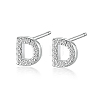 Anti-Tarnish Rhodium Plated 925 Sterling Silver Initial Letter Stud Earrings HI8885-04-1