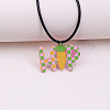 Colorful Happy Easter Acrylic Plaid Pendant Black Waxed Cord Necklaces for Women FS-WGC6641-01-1