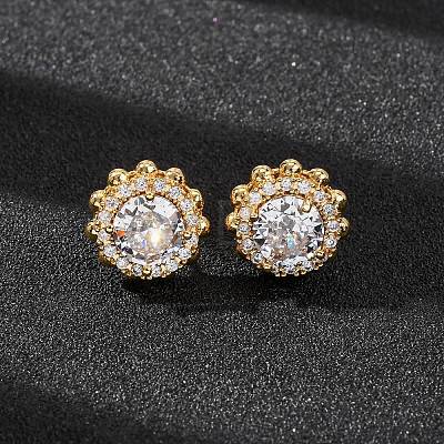 Brass Micro Pave Cubic Zirconia Stud Earrings for Women EJEW-F418-16G-1