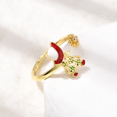 Brass Micro Pave Cubic Zirconia Cuff Rings for Women RJEW-L336-01G-02-1