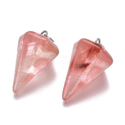 Cone/Spike/Pendulum Dyed Cherry Quartz Glass Stone Pendants G-R278-80-1