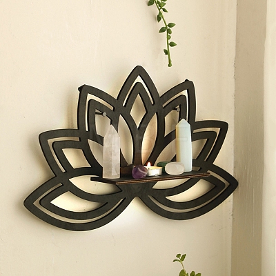 Wooden Lotus Shelf for Crystals PW-WG03784-01-1