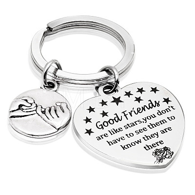 Unicraftale 4Pcs Stainless Steel Heart Lettering Pendants Keychain KEYC-UN0001-19-1