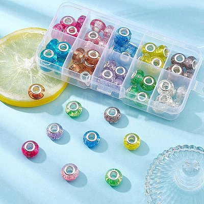 60Pcs 10 Colors Rondelle Resin European Beads RPDL-YW0001-09-1