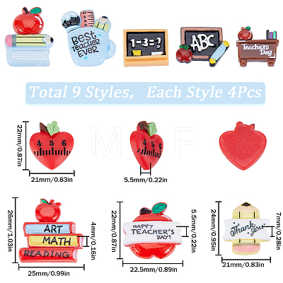 SUNNYCLUE 36pcs 9 styles Teachers' Day Theme Opaque Resin Cabochons CRES-SC0002-73-1