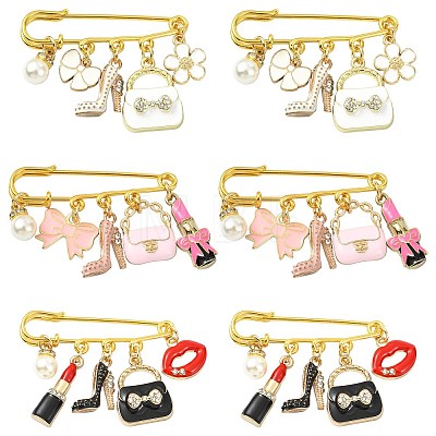 6Pcs 3 Style Steel Brooches JEWB-CJ00006-1