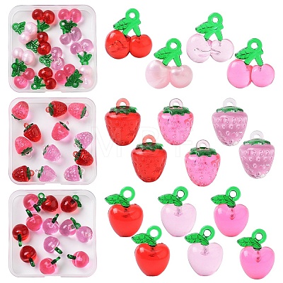 12Pcs 3 Colors Transparent Resin & Acrylic 3D Fruit Pendants FIND-YW0006-01-1