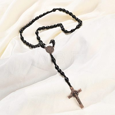 Oval Wood Rosary Bead Necklaces NJEW-C108-01-1
