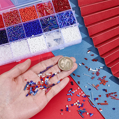 207G 15 Styles Independence Day Glass Seed Beads SEED-PH0002-73-1