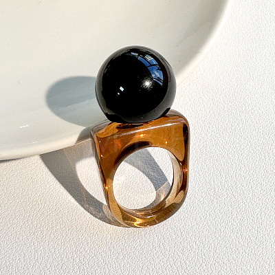 Resin Round Bead Finger Rings FS-WG38F74-05-1