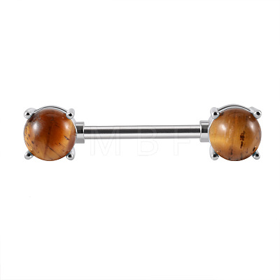 304 Stainless Steel Pave Natural Tiger Eye Half Round Nipple Barbells WG71F42-05-1