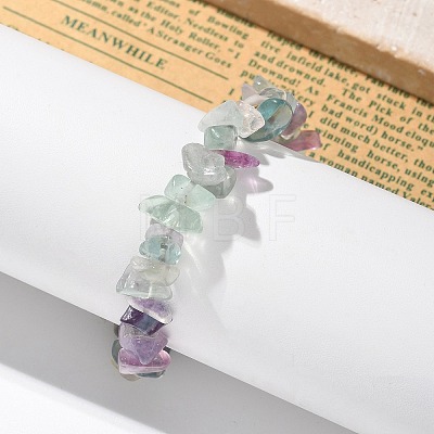 Chips Natural Fluorite Beaded Stretch Bracelets BJEW-JB01826-01-1