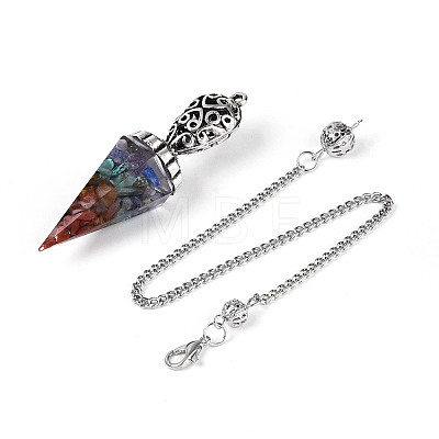 Natural & Synthetic Gemstone Chip & Epoxy Resin Dowsing Pendulum Big Pendants AJEW-N004-01A-1