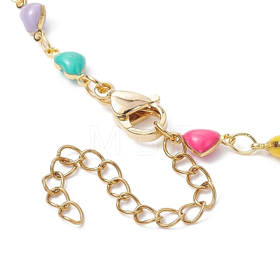 Real 18K Gold Plated Brass Enamel Heart Link Chain Necklaces NJEW-JN04533-1