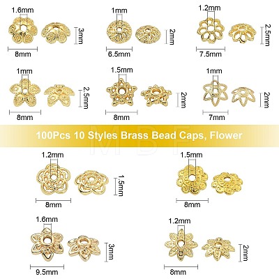 100Pcs 10 Styles Brass Bead Caps KK-CJ0002-08-1
