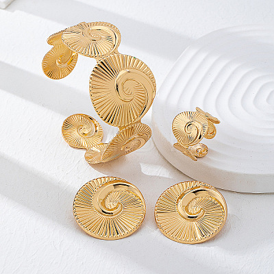 Alloy Round Hollow Stud Earrings & Bangles & Rings Sets for Women WG2A15C-02-1