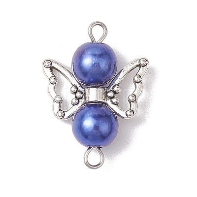 12Pcs 12 Colors Acrylic Imitaiton Pearl Angel Connetctor Charms with Antique Silver Tone Alloy Wings PALLOY-JF02696-1