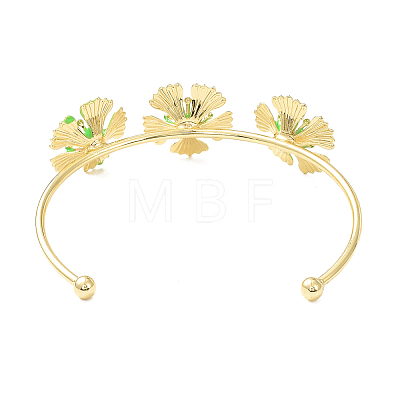 Alloy Flower with Imitation Pearl Beaded Open Cuff Bangle for Women BJEW-D054-02G-02-1