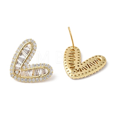Heart Brass Micro Pave Cubic Zirconia Stud Earrings for Valentine's Day EJEW-F316-17G-1