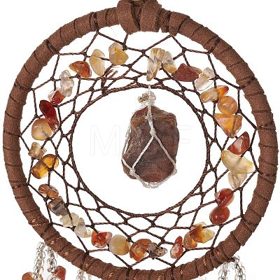 Iron Gemstone Woven Web/Net with Feather Pendant Decorations AJEW-A047-01-1