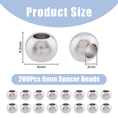 DICOSMETIC 200Pcs 201 Stainless Steel Spacer Beads STAS-DC0015-02-1