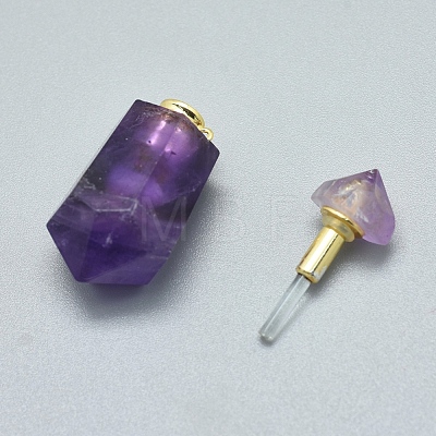 Faceted Natural Amethyst Openable Perfume Bottle Pendants G-E556-12F-1