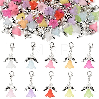 60Pcs 10 Colors Angel Acrylic & Glass Pearl & Alloy Pendant Decorations HJEW-YW00551-1