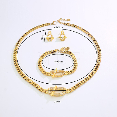 Stainless Steel Cubic Zirconia Oval Bracelets & Earrings & Necklaces Sets PU5171-2-1
