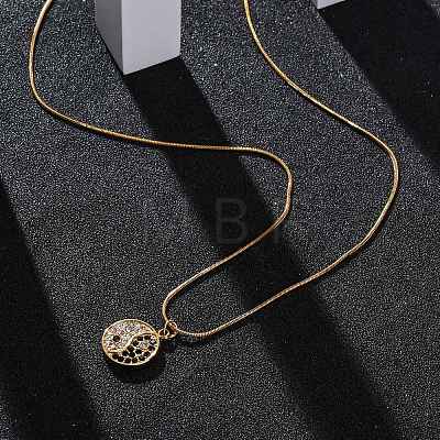 304 Stainless Steel Crystal & Jet Rhinestone Yin-yang Pendant Round Snake Chain Necklaces for Women NJEW-Z044-12G-1